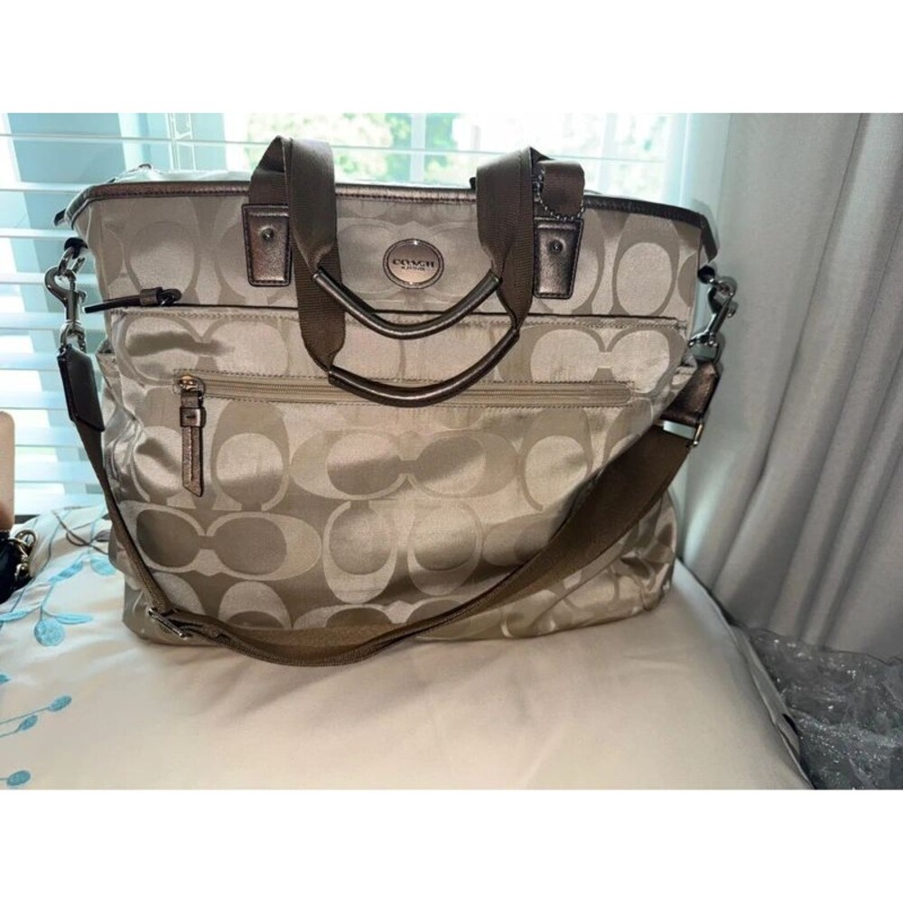 Coach Signature Nylon Baby Bag Tote / Diaper Bag Gold Champagne F77577